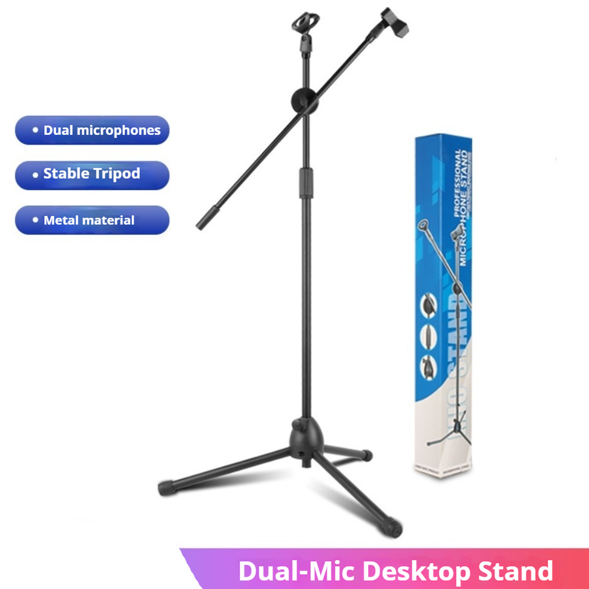 Musical Instrument You Shake - حامل ميكروفون أرضي بتصميم ذراع مزدوج: