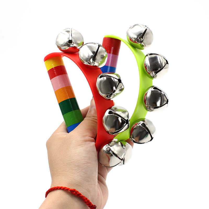 Musical Instrument You Shake - أجراس يدوية قوس قزح بمقبض خشبي،