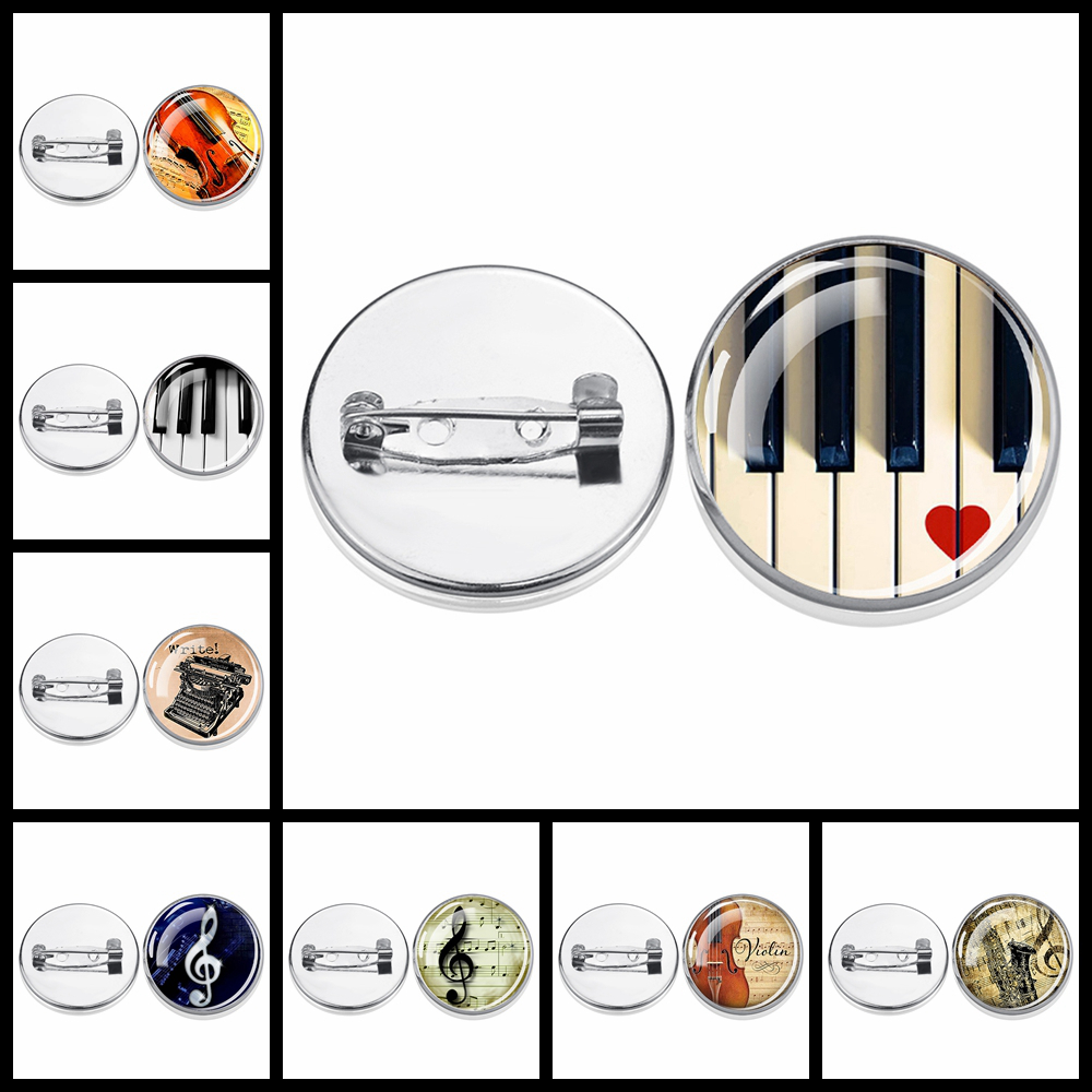 Musical Instrument Jewelry - دبوس زجاجي فضي على شكل نوتة