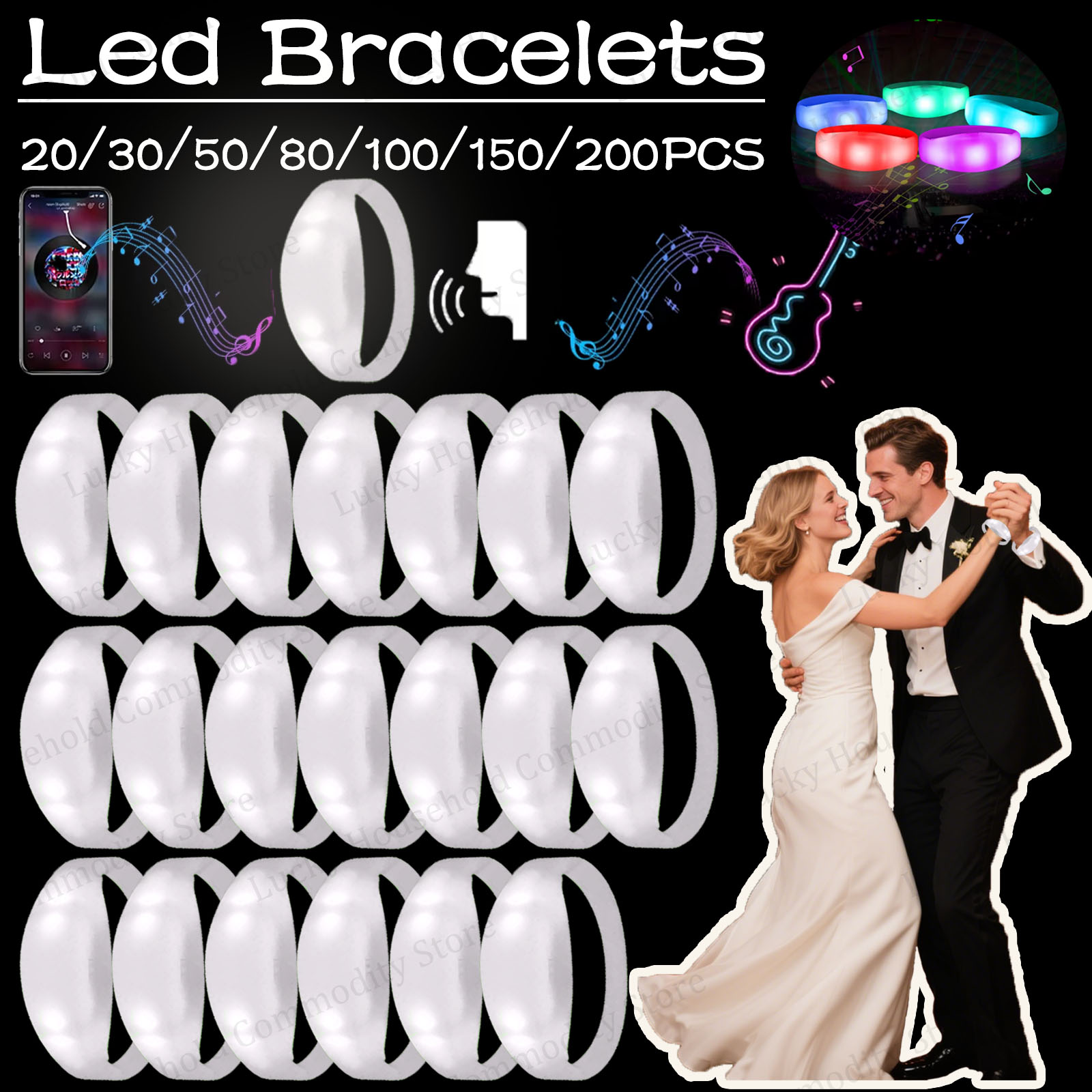 Musical Instrument Jewelry - 20-100 قطعة من أساور LED تتفاعل